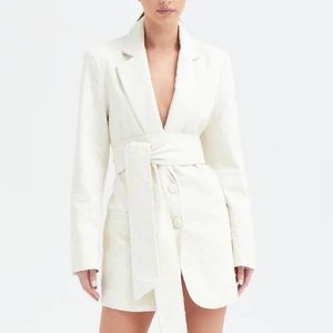 White Belted Mini Dress Blazer